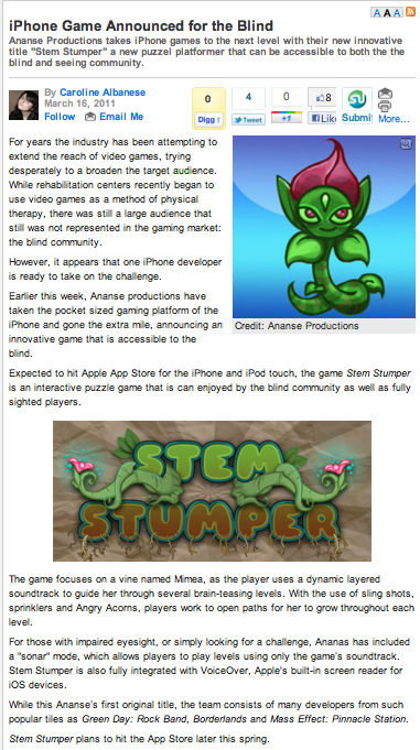 iPhone Game Announced for the Blind