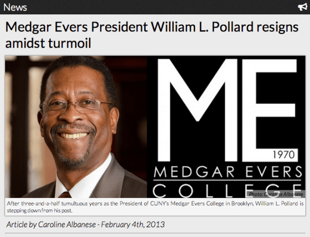 Medgar Evers President William L. Pollard resigns amidst turmoil